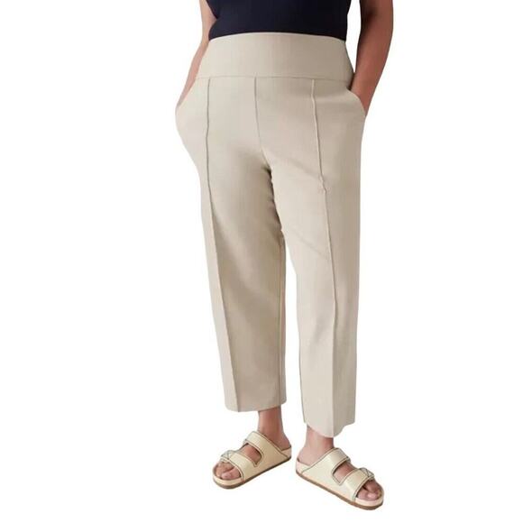 Athleta Stellar Wide Leg Crop Pant Women 14 Abalone Grey Beige Stretch Wide Leg